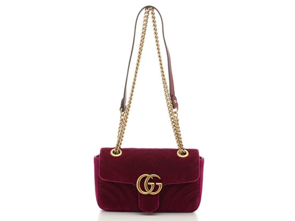 Gucci Shoulder Bag Chain GG Marmont Velvet Velour Purple Heart